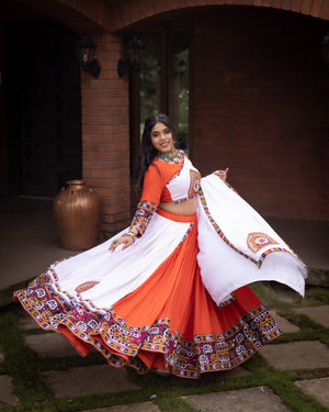 Navratri Orange White Arches Patch Work Lehenga Set