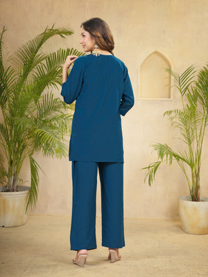 Heavy Rayon Embroidered Co-Ords Set – Blue