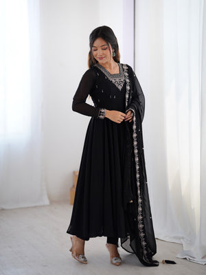 Georgette Embroidered Anarkali Set – Black