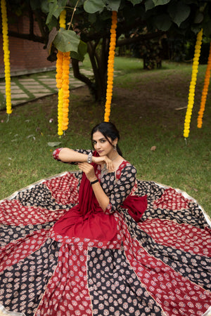 Navratri Black Satira Lehenga Set