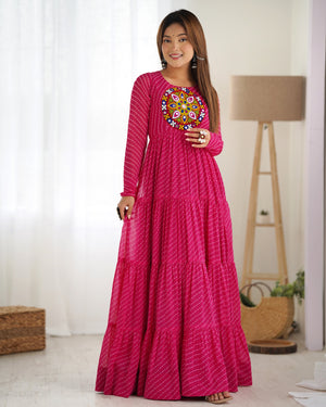 Georgette Printed Gown Set – Pink