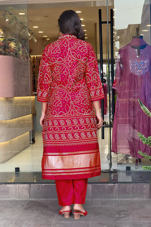 Viscose Silk Embroidered Kurta Pant Dupatta Set – Rani Pink