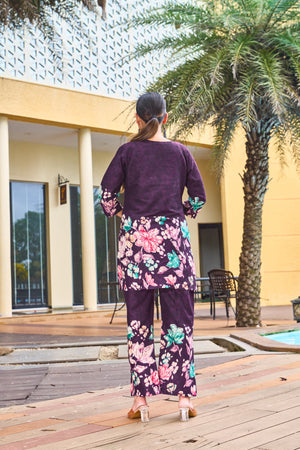 Pure Cotton Printed Co-Ords Set – Purple