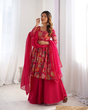 Roman Chanderi Silk Printed Kurta-Palazzo Set – Pink