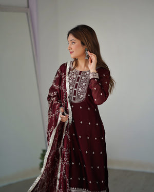 Rangoli Silk Embroidered Straight Kurta Set – Maroon