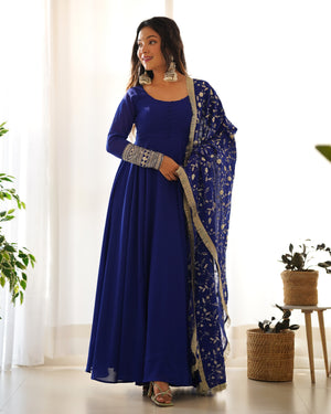 Georgette Embroidered Gown Set – Blue