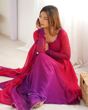 Georgette Designer Anarkali Set – Dark Pink