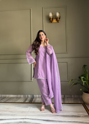 Crunchy Silk Embroidered Farshi Salwar Set – Purple