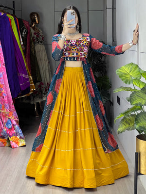 Navratri Mustard Lehenga With Kurti Lehenga Set