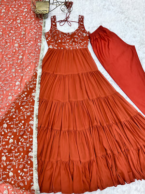 Georgette Embroidered Anarkali Set – Orange