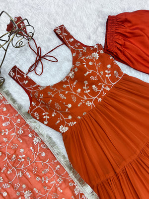 Georgette Embroidered Anarkali Set – Orange