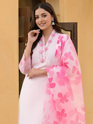 Chanderi Printed Kurta Pant Dupatta Set – Pink