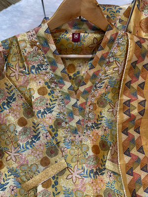 Zarna Silk Embroidered Straight Kurti Set – Mustard