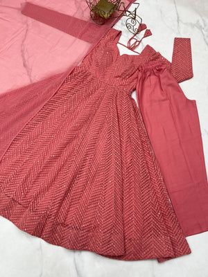 Georgette Embroidered Anarkali Set – Peach
