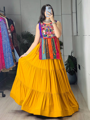 Navratri Mustard Purple Lehenga Set