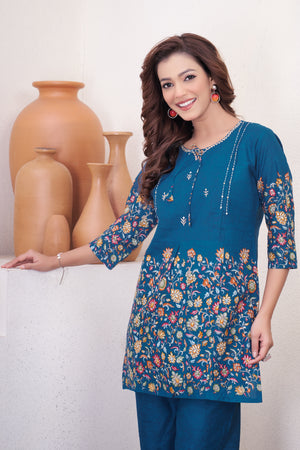 Pure Cotton Printed Co-Ords Set – Blue