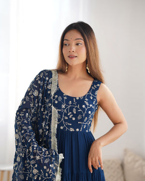 Georgette Embroidered Anarkali Set – Blue