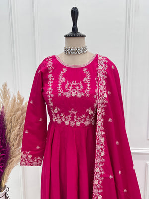 Roman Shimmer Silk Embroidered Anarkali Set – Rani Pink