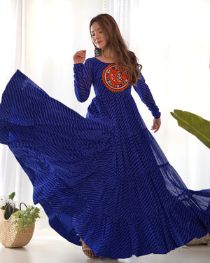 Georgette Printed Gown Set – Blue