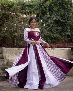 Navratri Wine White Jogni Lehenga Set