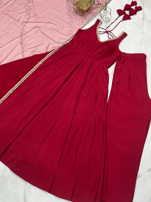 Roman Chanderi Silk Embroidered Anarkali Set – Maroon