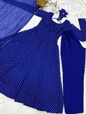 Georgette Printed Anarkali Set – Royal Blue