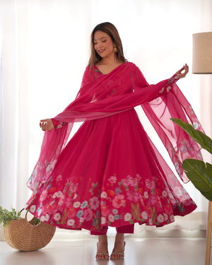 Organza Silk Printed Anarkali Set – Pink