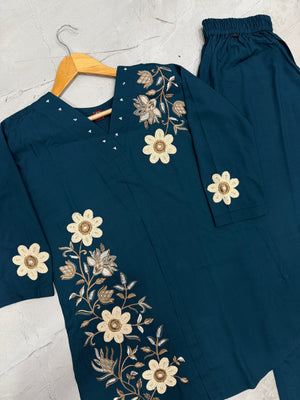 Heavy Rayon Embroidered Co-Ords Set – Morpich Blue