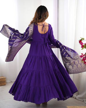 Roman Chanderi Silk Embroidered Anarkali Set – Blue
