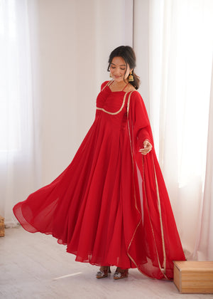 Georgette Embroidered Gown Set – Red