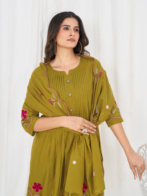 Pure Cotton Embroidered Anarkali Kurti Set – Mahendi