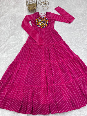 Georgette Printed Gown Set – Pink