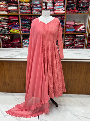 Georgette Embroidered Anarkali Set – Peach