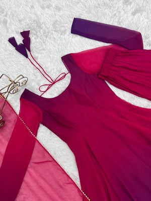 Georgette Designer Anarkali Set – Dark Pink
