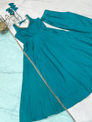 Roman Chanderi Silk Embroidered Anarkali Set – Blue