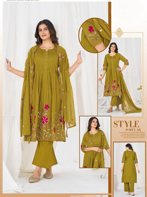 Pure Cotton Embroidered Anarkali Kurti Set – Mahendi