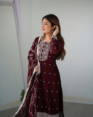 Rangoli Silk Embroidered Straight Kurta Set – Maroon