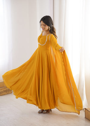 Georgette Embroidered Gown Set – Yellow