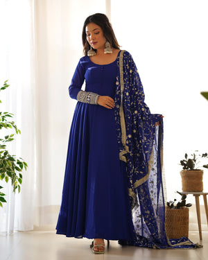Georgette Embroidered Gown Set – Blue