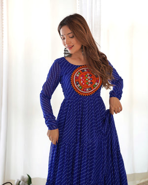 Georgette Printed Gown Set – Blue