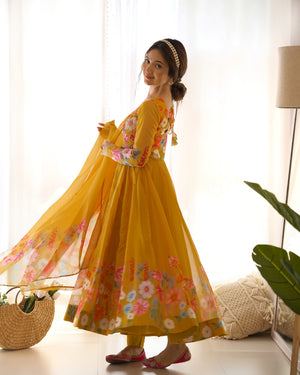 Organza Silk Printed Anarkali Set – Yellow