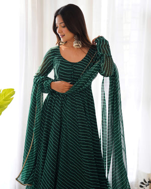 Georgette Printed Anarkali Set – Bottle Green