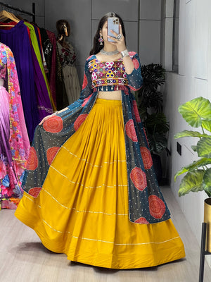 Navratri Mustard Lehenga With Kurti Lehenga Set