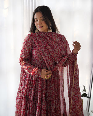 Georgette Printed Anarkali Set – Maroon