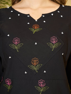 Heavy Rayon Embroidered Co-Ords Set – Black