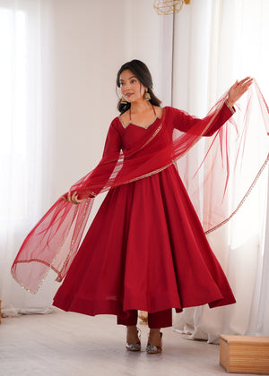 Roman Chanderi Silk Embroidered Anarkali Set – Maroon