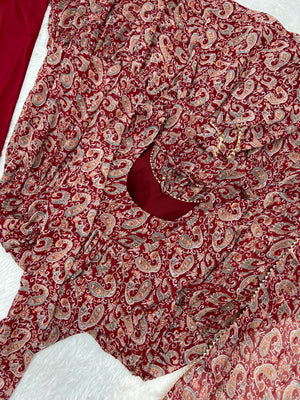 Georgette Printed Anarkali Set – Maroon