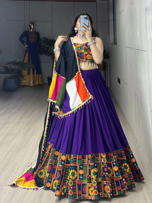 Navratri Purple Gamthi Mirror Work Lehenga Set