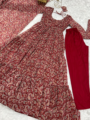 Georgette Printed Anarkali Set – Maroon