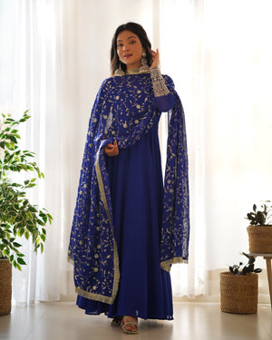 Georgette Embroidered Gown Set – Blue